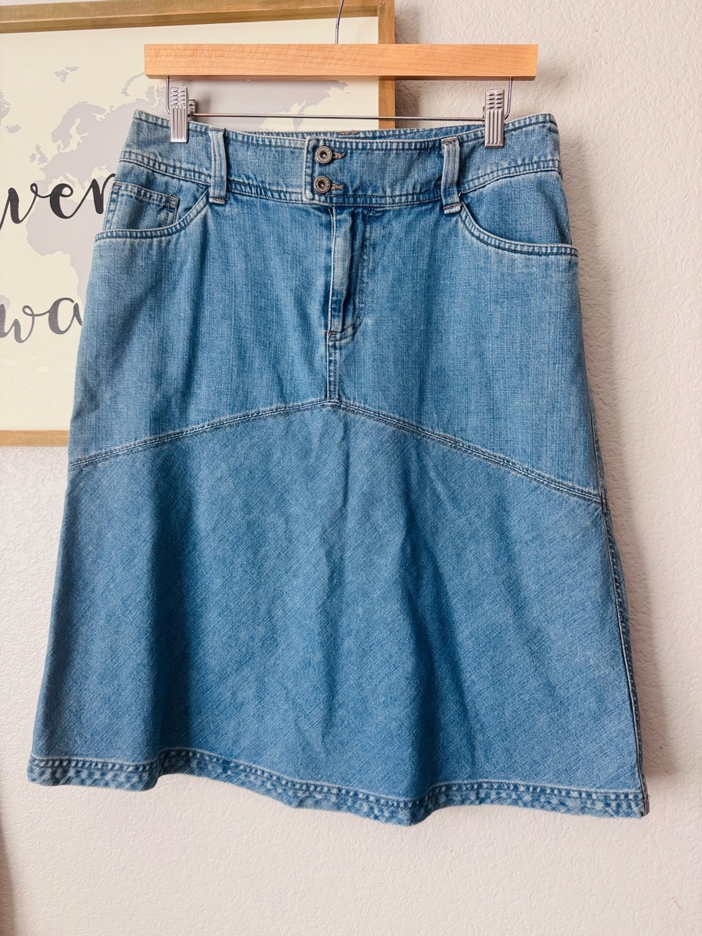 Size 10 100% cotton denim knee length skirt